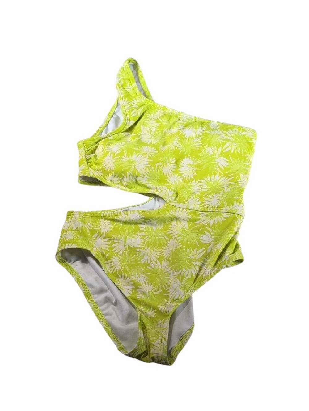 Michael Kors Green/White Leafy Print One Shoulder/Cut-Out Swim Suit Size 6